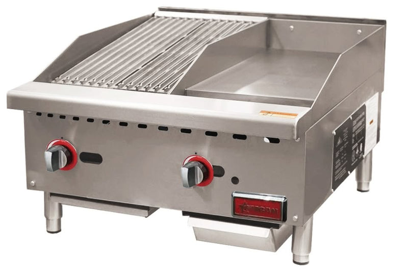 Char broiler and Griddle Combo - 24" Countertop Gas Combination, 65,000 BTU, OMCAN,
