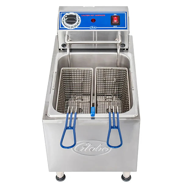 Globe PF16E-C Electric Counter Top Single Well Deep Fryer - 208-240V, 16Lbs Total Capacity