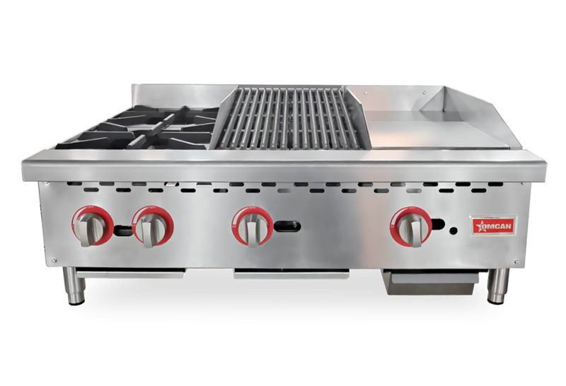 Hot Plate, Char broiler and Griddle Combo - 36" Countertop Gas Combination, OMCAN,