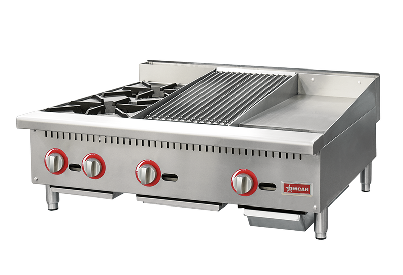 Hot Plate, Char broiler and Griddle Combo - 36" Countertop Gas Combination, OMCAN,