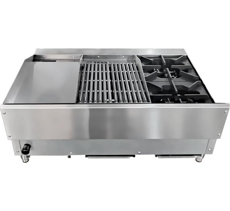 Hot Plate, Char broiler and Griddle Combo - 36" Countertop Gas Combination, OMCAN,