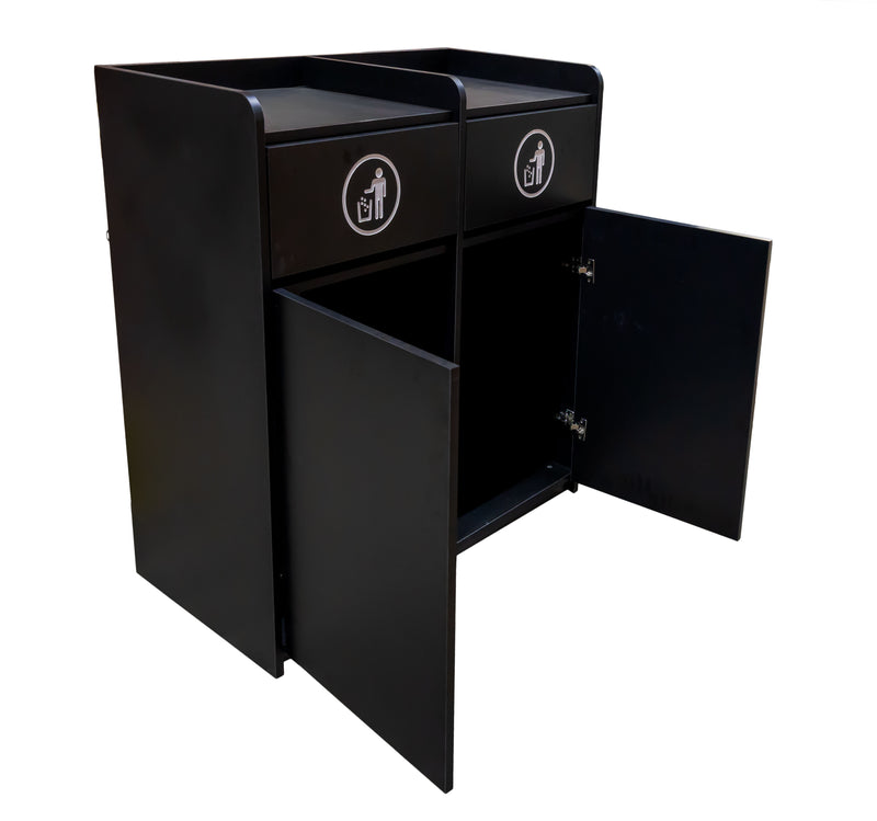 Double Trash Receptacle with two 36-Gallon Bins- Black