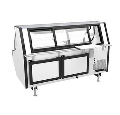Curved Glass 79" Refrigerated Fresh Meat Display Case - SELF-CONTAINED CONDENSING UNIT